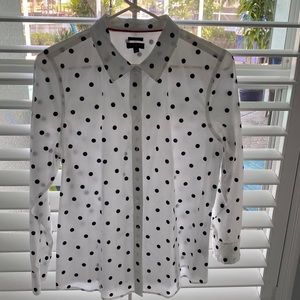 Talbots Petite white blouse with polka dots